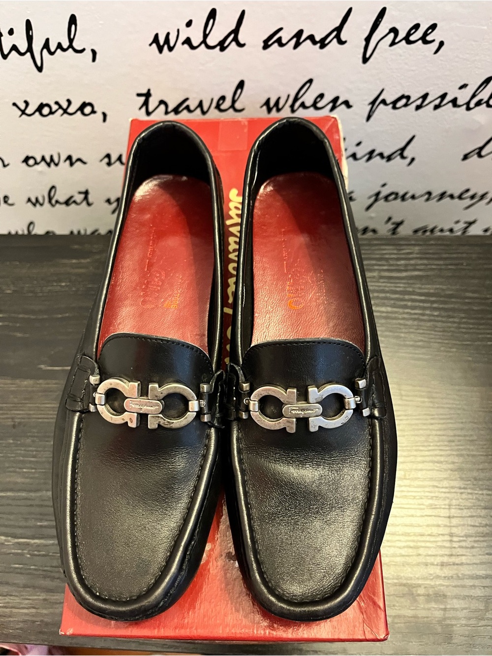 Women’s Salvatore Ferragamo Black Leather Loafers with Silver Gancini Bit
